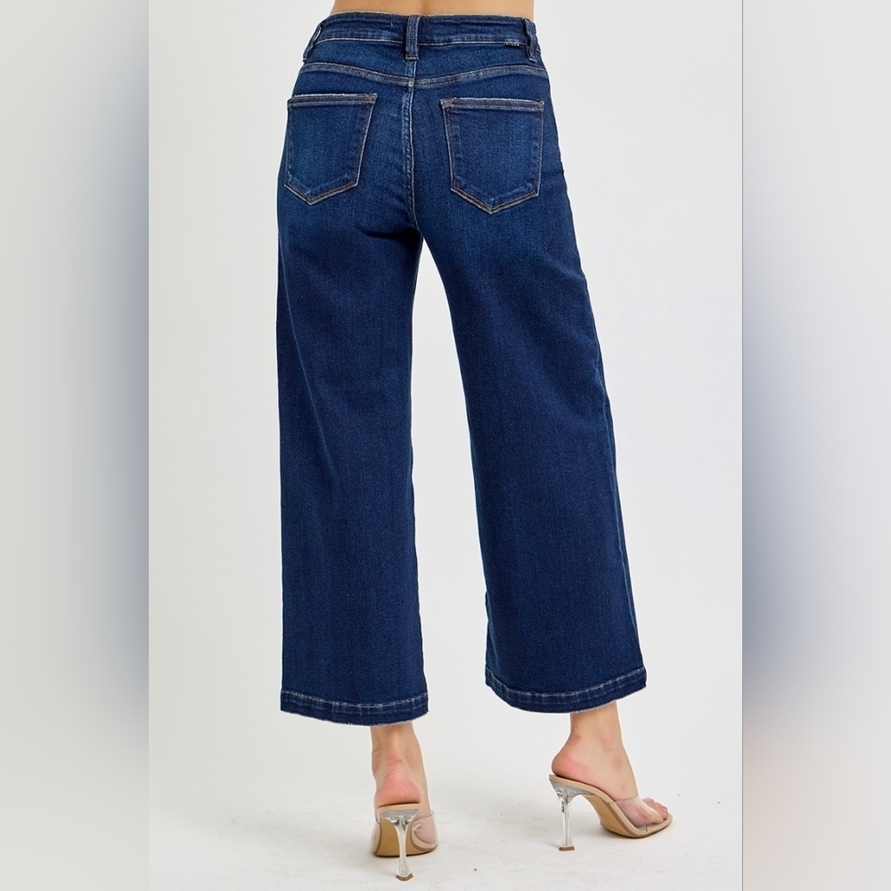 Risen HR Dark Wash Classic Wide Leg Cropped Denim Jeans Office Various NEW - Picture 11 of 16